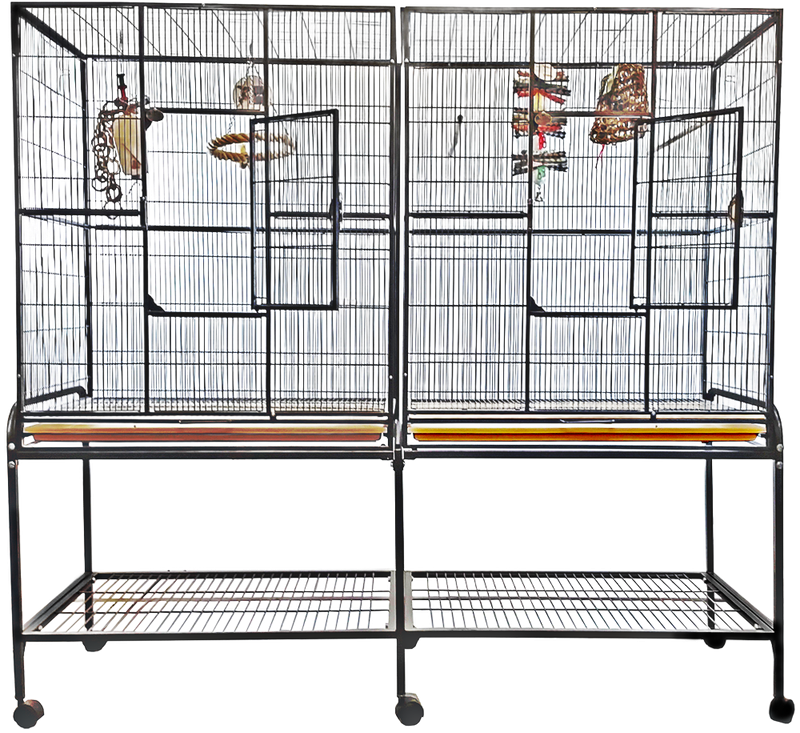 6421 Double Flight Cage with Divider 64"x21"x65" in Black, Platinum, or White with 1/2" Bar Spacing by A&amp;E Cage Company