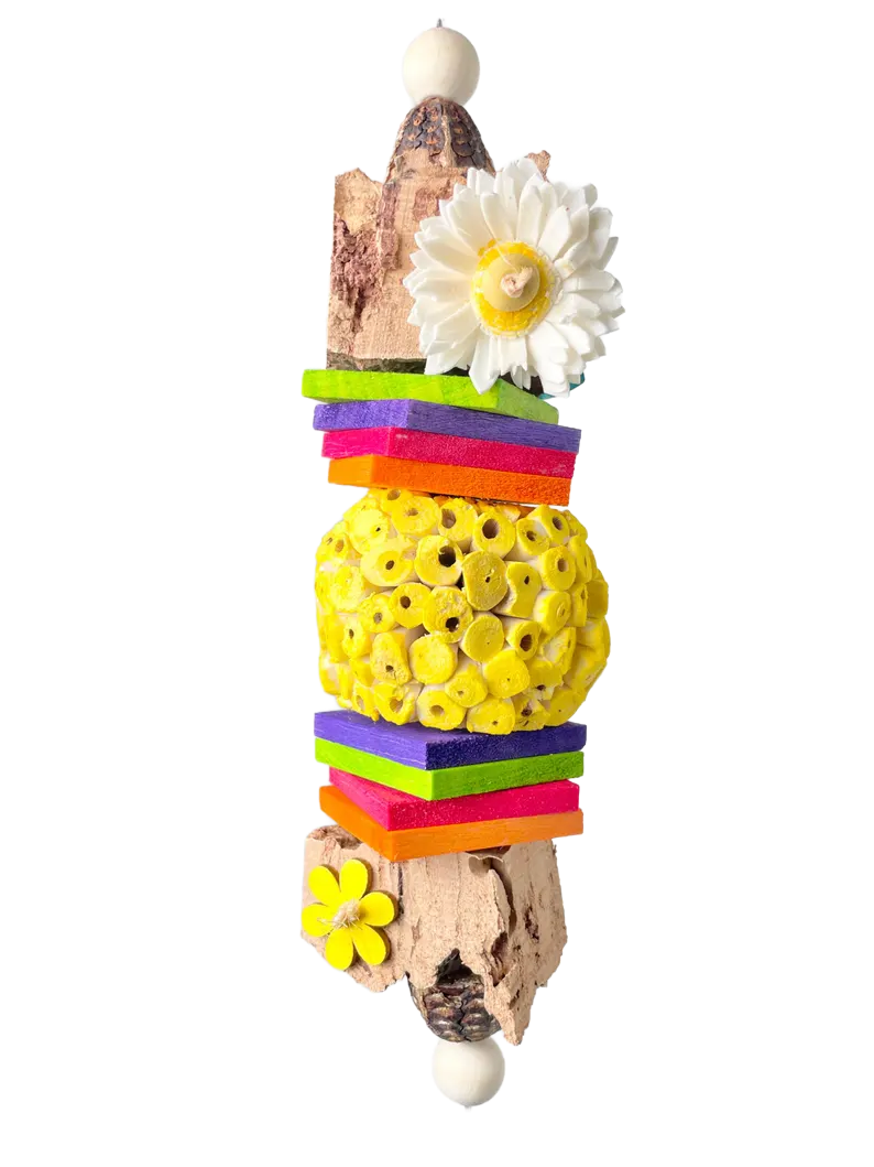 Daisy Dazzle Balsa Virgin Cork and Sola Flowers Hanging Toy for Small to Medium Birds by Pirate's Beak