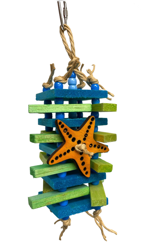 Saltwater Starfish Balsa Sticky Stacker Toy for Small Birds Limited Edition by Feathered Addictions