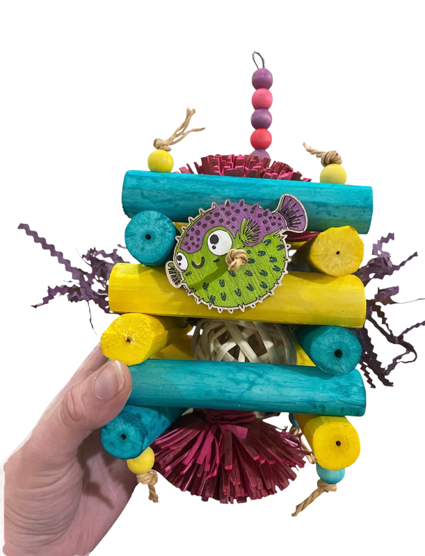 Bubbles and Pufferfish Sola Tower for Small and Medium Birds Limited Edition by Feathered Addictions