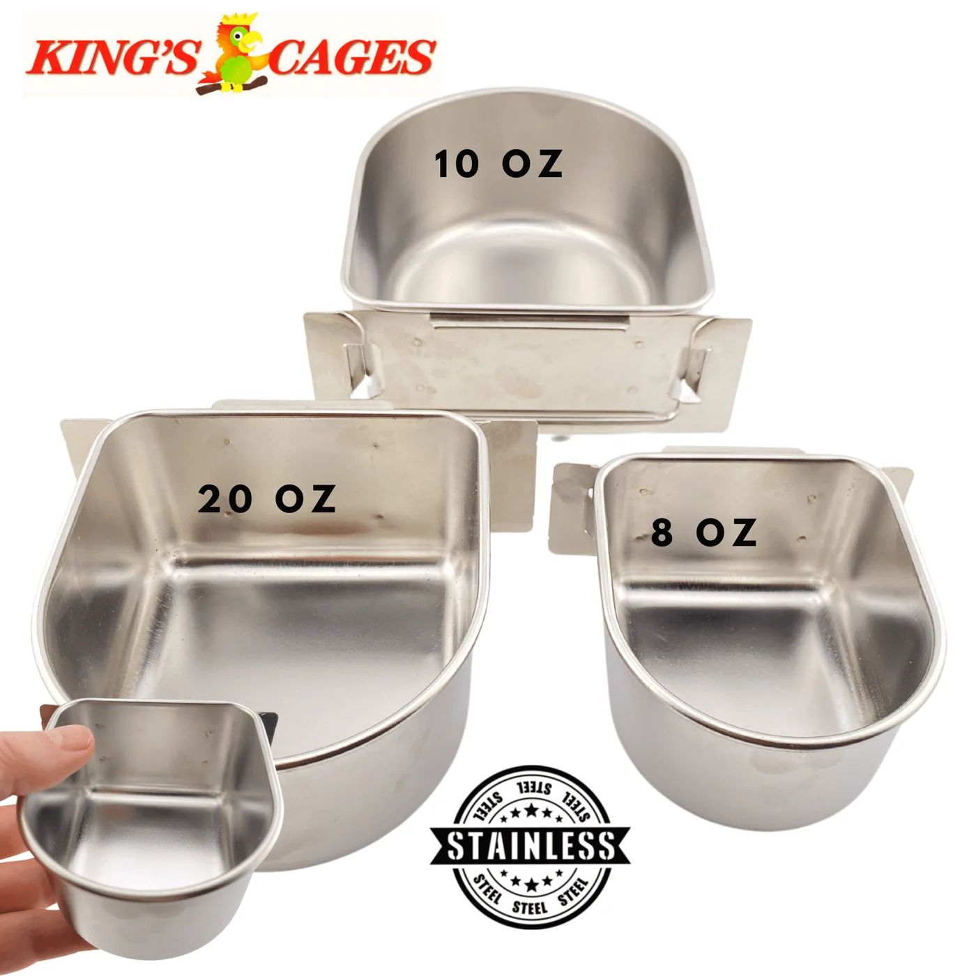 Kings Cages Stainless Steel "D" Cups 20 oz Replacement Stainless Bowl by Kings Cages and Bonka Bird Toys