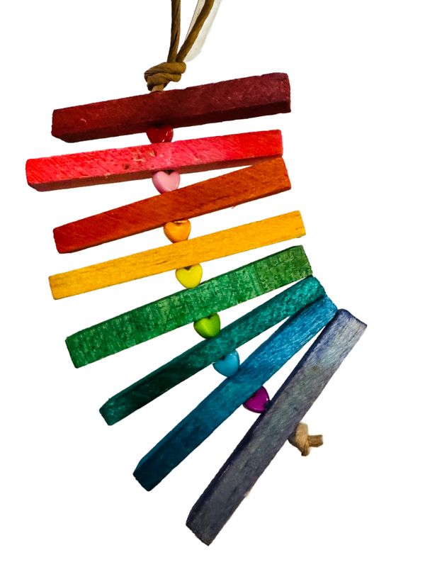 Rainbow Heart Balsa Bird Toy for Small Birds by PDS Parrot Toys