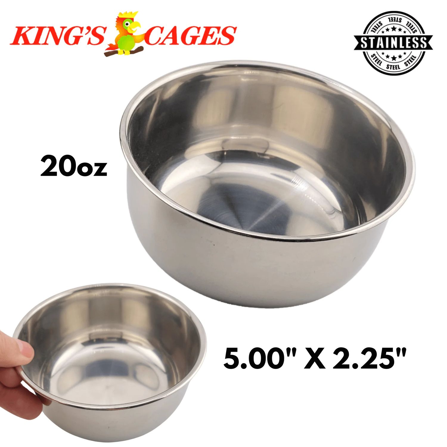 Round Stainless Steel Bowl 20 oz by Kings Cages and Bonka Bird Toys