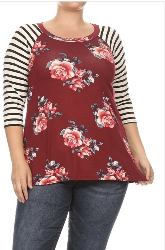 Floral Plus size 3/4 sleeve top