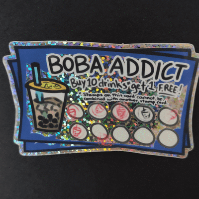 Boba Addict Stamp Card Holographic Vinyl Sticker