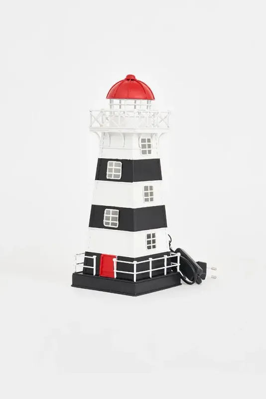 Metall Leuchtturm schwarz / weiß gestreift mit Beleuchtung Metall Leuchtturm schwarz / weiß gestreift mit Beleuchtung