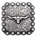2-1/4 Inch Square Silver Longhorn Concho