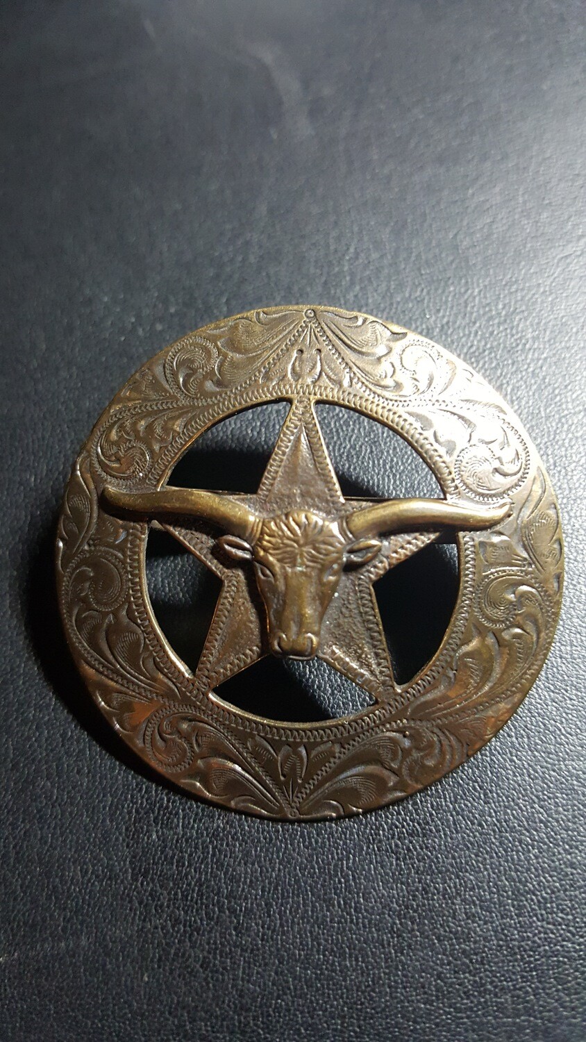 Engraved Bronze Long Horn Star Scarf Slide