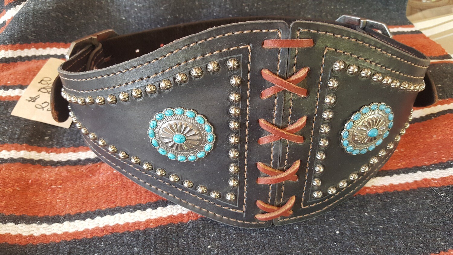 Ladies' Black Leather Bronco Belt with Conchos and Spots