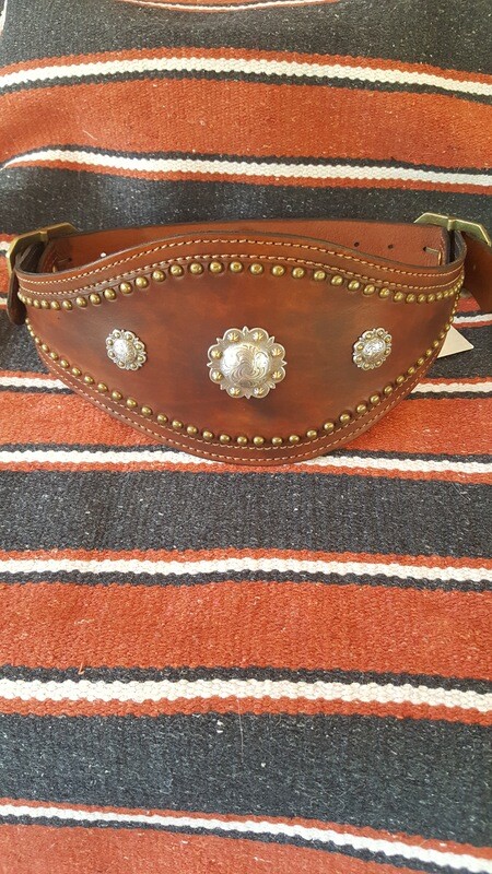 Ladies Brown Leather Bronco Belt with Conchos and Spots