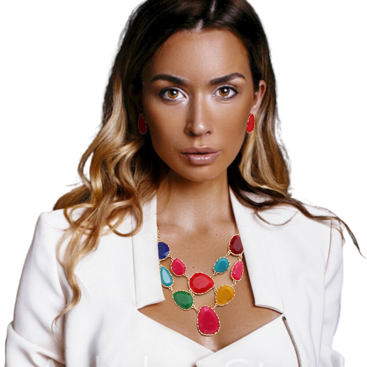 IRREGULAR RESIN TEARDROP INSET NECKLACE SET