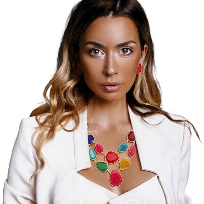 IRREGULAR RESIN TEARDROP INSET NECKLACE SET