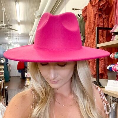 WIDE BRIM FEDORA - ROSE RED