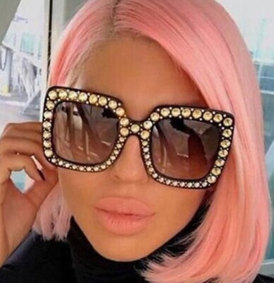 Rhinestone Oversize Square Gradient Lens Sunglasses