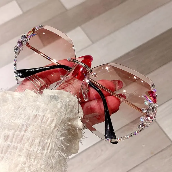 Polygon Sunglasses W/Rhinestones