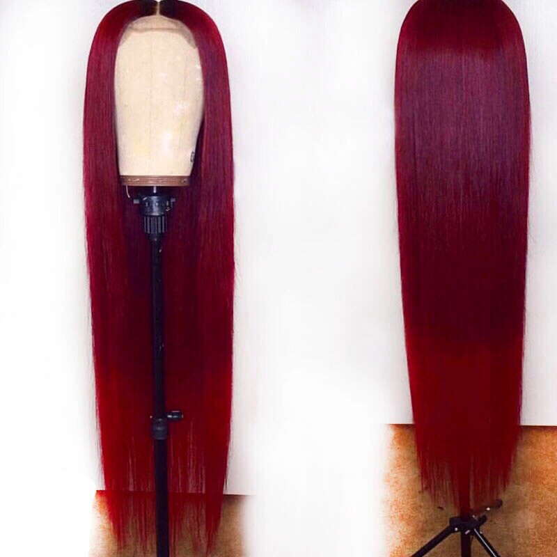 Burgundy Red Ombré Brazilian Straight 24” Lace Frontal Wig