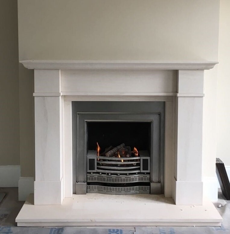 Claremont Fireplace and Knightsbridge Cast Iron with open gas fire