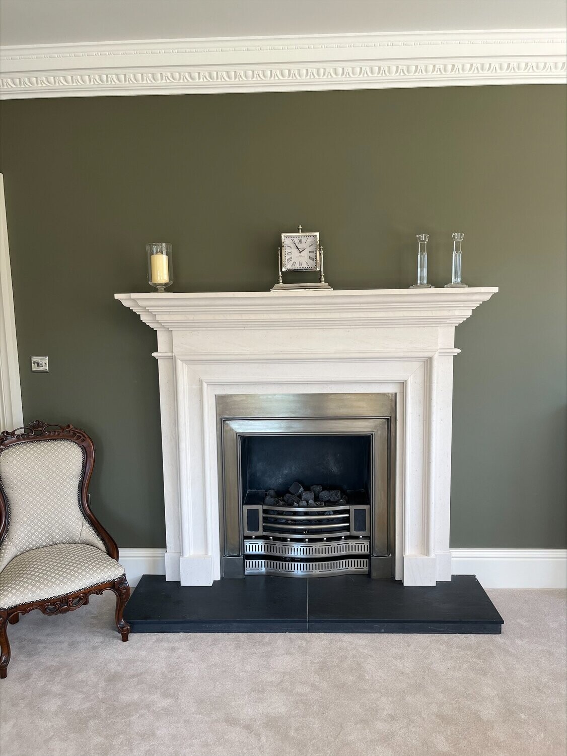 Sandringham Fireplace with Knightsbridge polished cast iron and gas fire