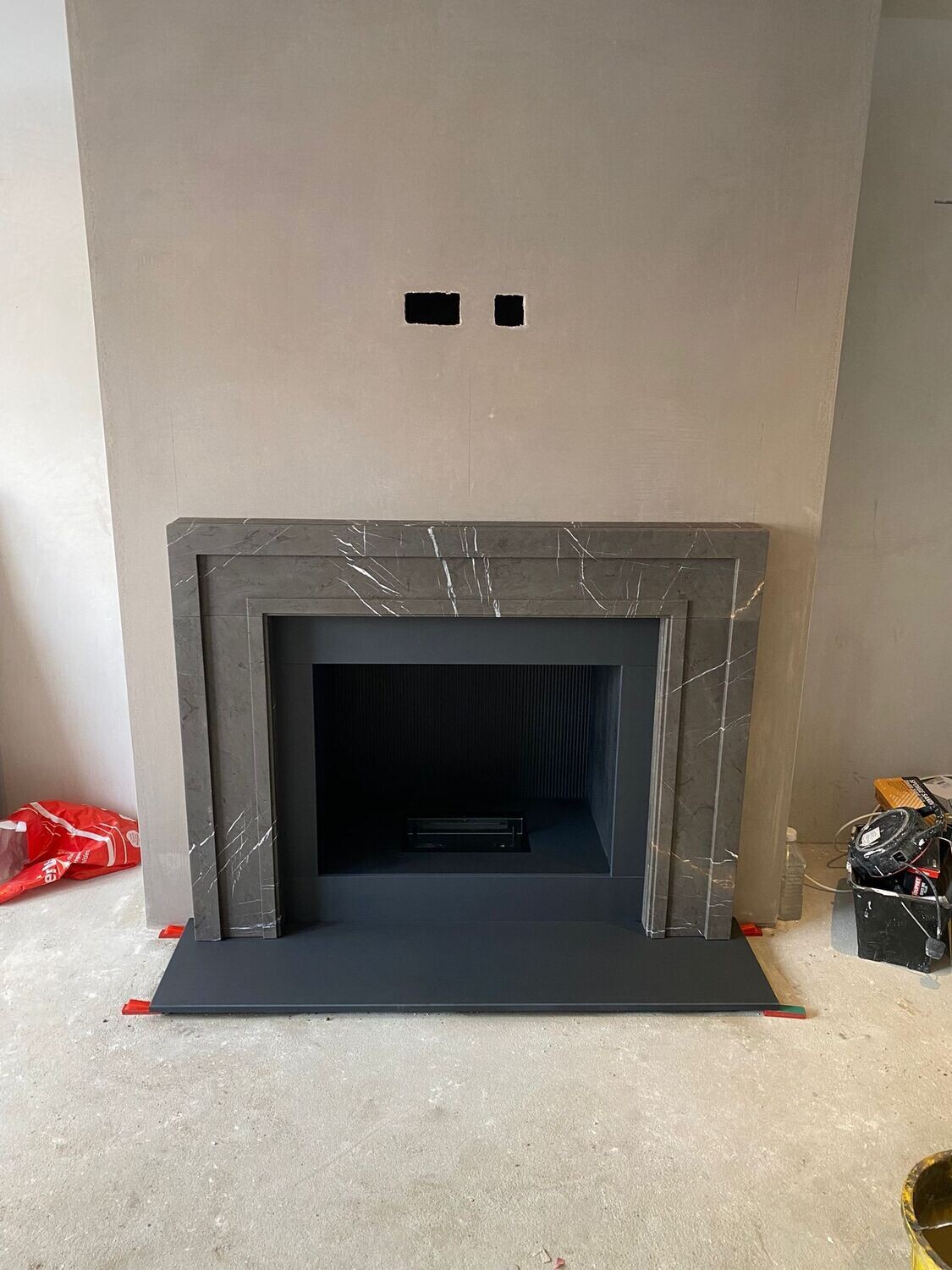Manhattan Fireplace in Pietra Grey with Bio- ethonal inset