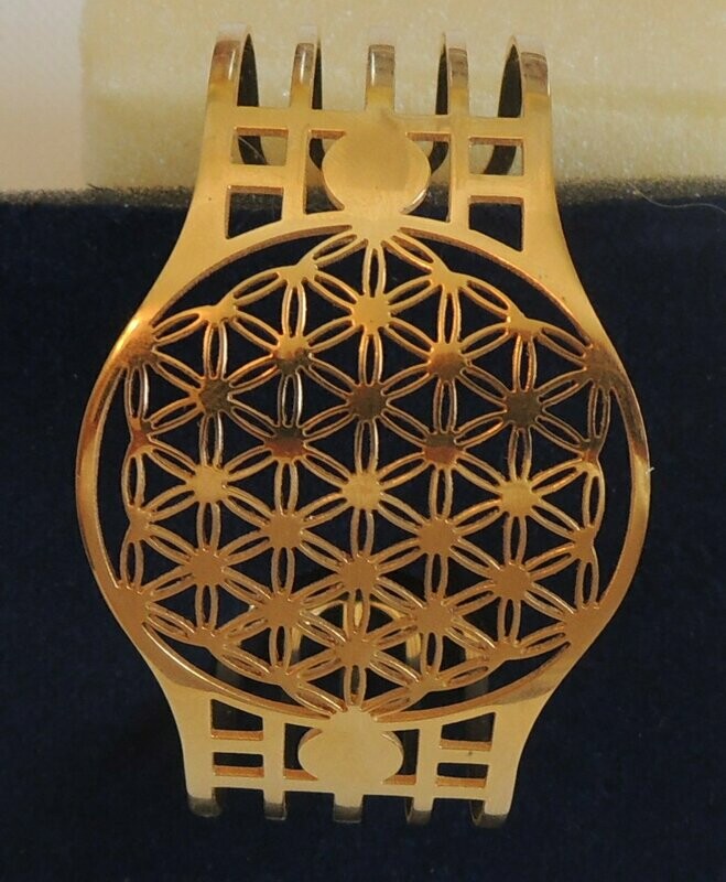 Blume des Lebens Armreif flexibel - 24 Karat vergoldet