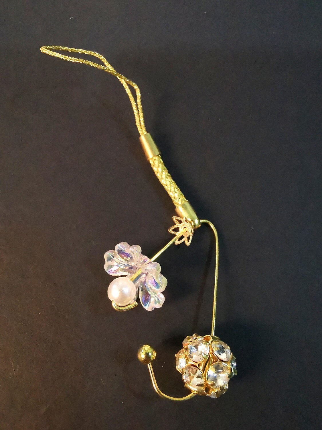 Dual Function Handphone Lanyard & Mask Accessory (Crystal Diamond Gold Flower)