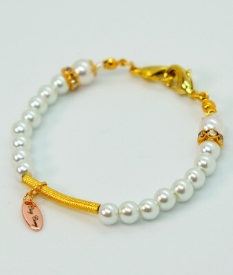 Dual Function Face Mask Extender & Bracelet (Misaki Pearl Gold Beads)