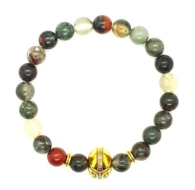 Bracelet Natural Stone Beads Flexi (Achille ~ African Blood Stone Beads 8mm & Gold Sparta Charm) Bracelet Natural Stone Beads Flexi (Achille ~ African Blood Stone Beads 8mm & Gold Sparta Charm)