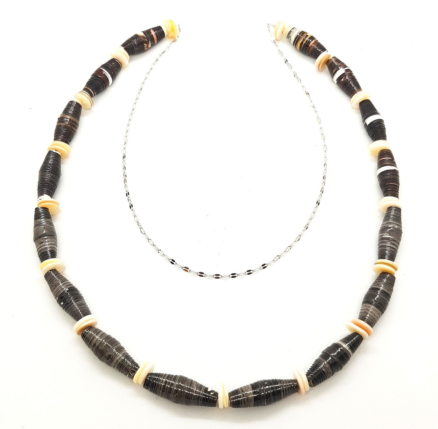 Necklace Sustainability Long Chain Paper Beads & Shell Beads - Aurora