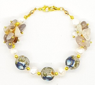 Bracelet & Face Mask Extender Dual Function (Chieko - Freshwater Pearl, Botswana & Tensha Natural Stone Beads) Bracelet & Face Mask Extender Dual Function (Chieko - Freshwater Pearl, Botswana & Tensha Natural Stone Beads)