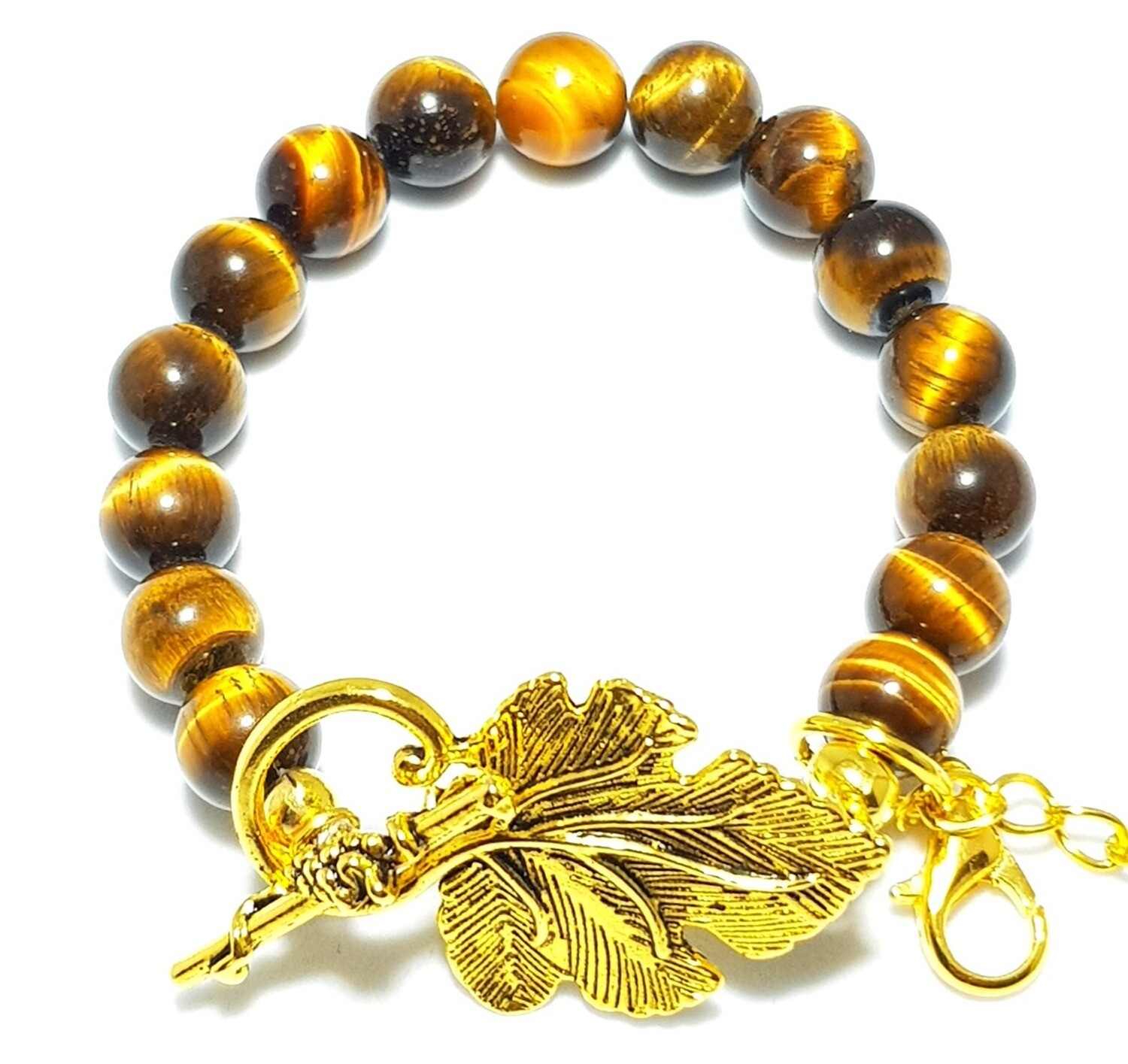 Bracelet & Face Mask Extender Dual Function (Aqsa - Gold Toggle Clasp & Tiger Eye Stone)