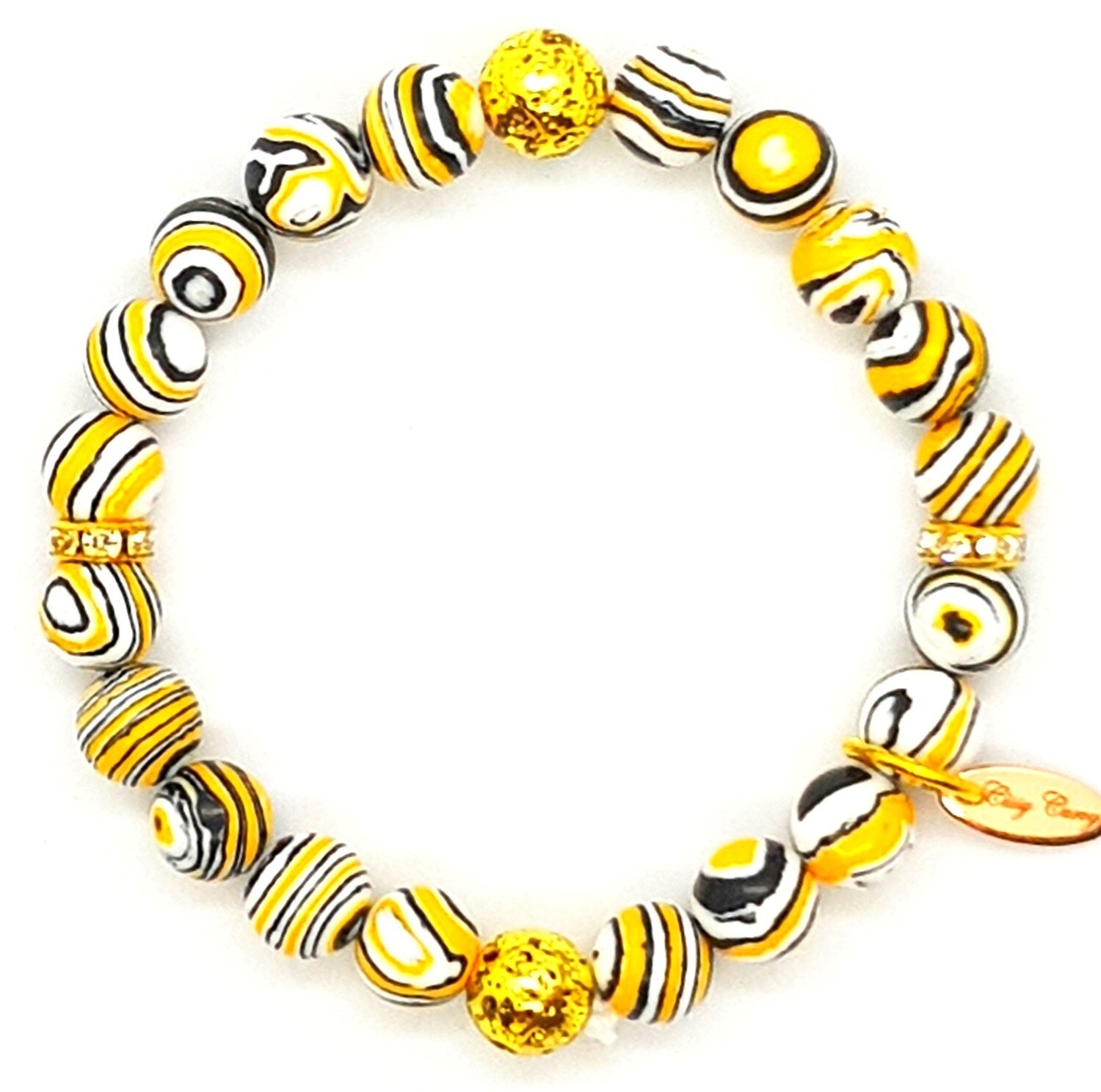 Bracelet Natural Stone Flexible (Luna - Yellow Malachite Stone Beads, Gold Accessories & Elastic String)