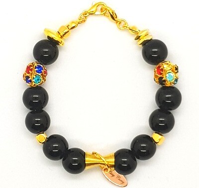Bracelet & Face Mask Extender Dual Function (Katsumi - Black Pearl Beads, Gold Accessories & Durable Soft Wire String)