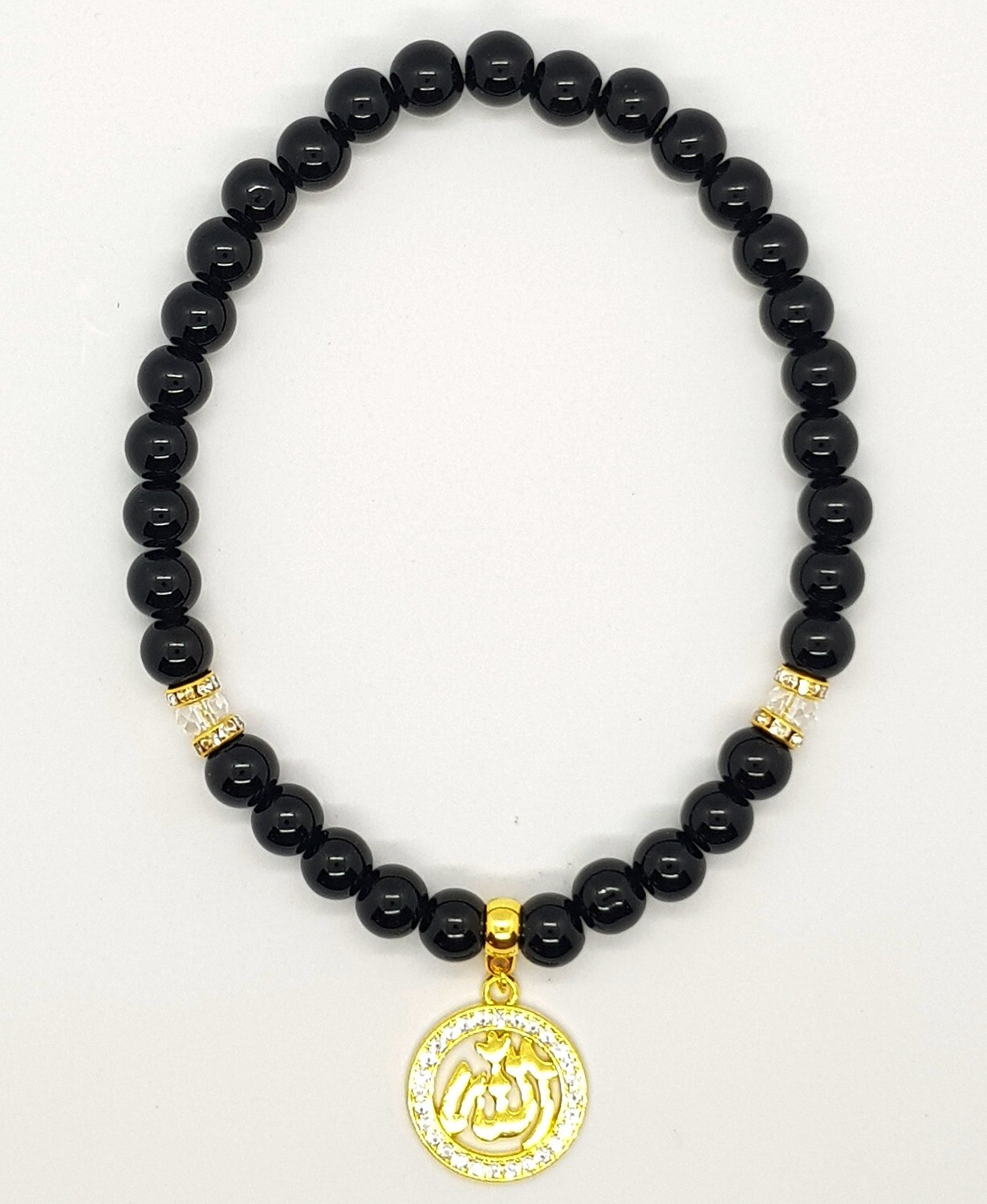Tasbih & Car Mirror Accessories 2-in-1 Black Pearl Diamond Beads & Allah Islamic Gold Diamond Plated - Aakifah