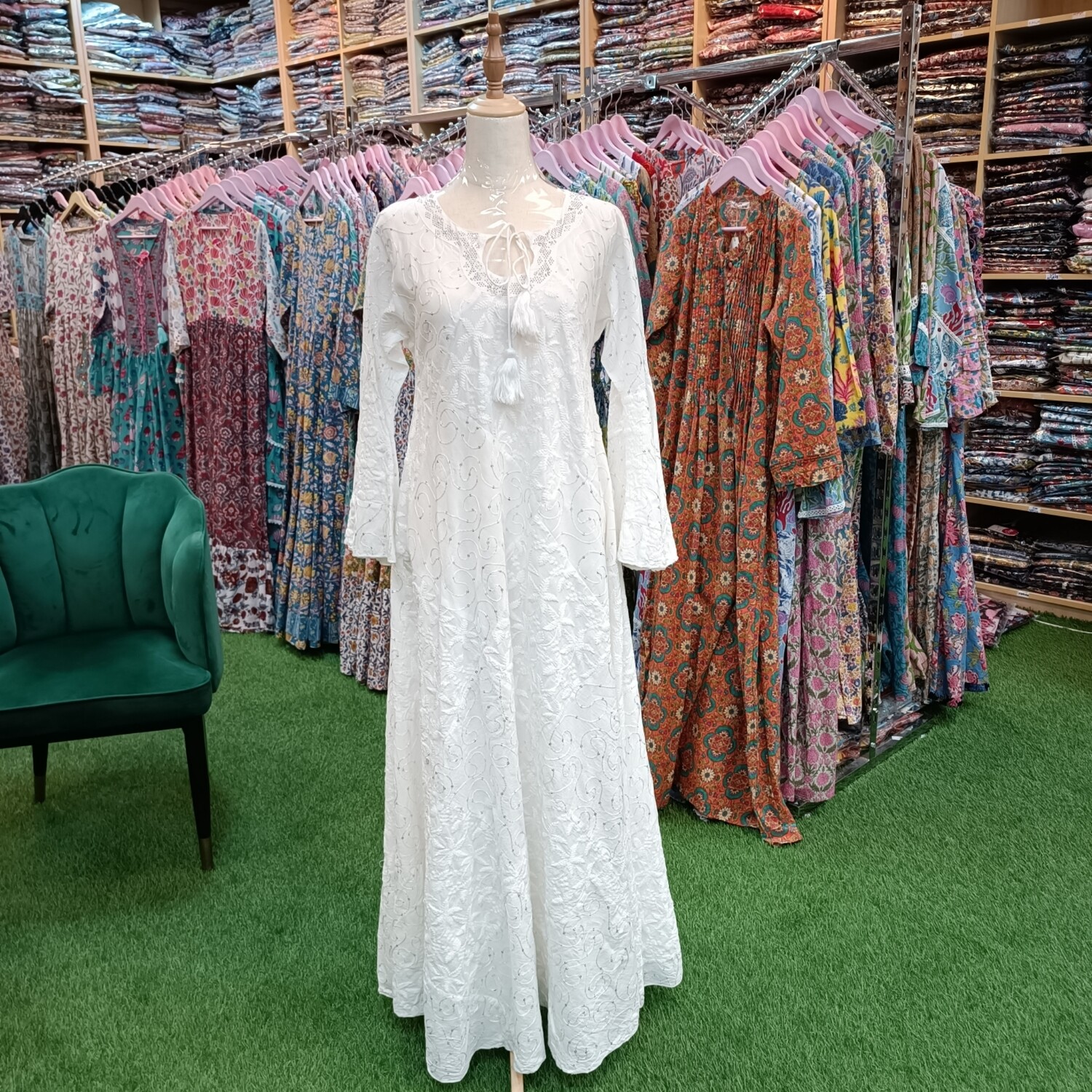 S/M White Cotton Dress 56" Jalabiya