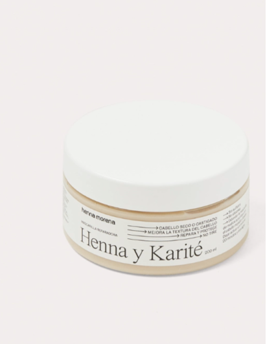 Màscara d'Henna i Karité.  Tractament extrareparador per a cabell normal o gruixut, castigat o molt sec.