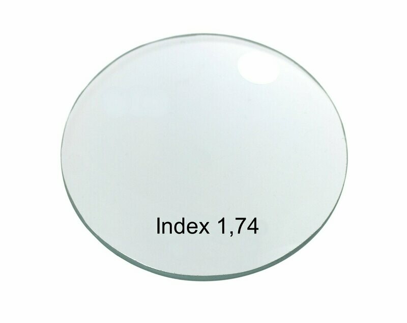 Einstärken Kunststoffglaspaar Index 1,74 AS  mit Breitbandentspiegelung ,Clean Coat, verbesserte Härtung, grüner Restreflex