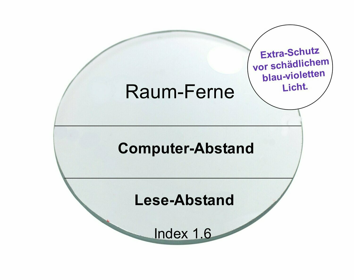 Arbeitsplatz- Kunststoffglaspaar Index 1,6 mit Breitbandentspiegelung, Härtung, Clean Coat, grüner Restreflex. Mit Extra-Schutz vor schädlichem blau-violetten Licht. Arbeitsplatz- Kunststoffglaspaar Index 1,6 mit Breitbandentspiegelung, Härtung, Clean Coat, grüner Restreflex. Mit Extra-Schutz vor schädlichem blau-violetten Licht.
