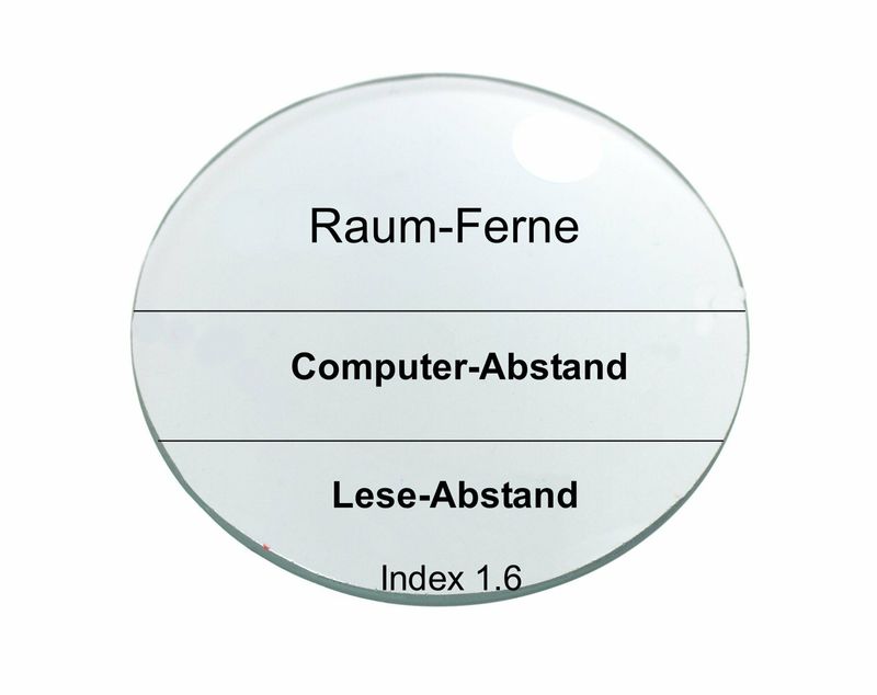 Arbeitsplatz- Kunststoffglaspaar Index 1,6 mit Breitbandentspiegelung, Härtung, Clean Coat, grüner Restreflex