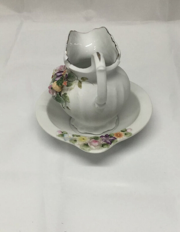 Lefton China Hand Painted Small Pitcher &amp; Bowl Set #KW3221 Pitcher 4 1/2” High