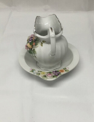 Lefton China Hand Painted Small Pitcher &amp; Bowl Set #KW3221 Pitcher 4 1/2” High