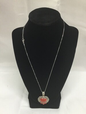 Sterling Silver Necklace &amp; Hart Charm 20 Inches Long