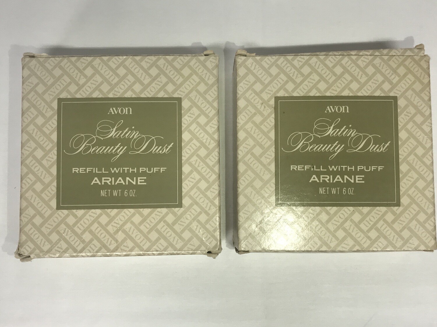 Vintage Avon Satin Beauty Dust Refill With Puffer Ariane 6oz. with a 2nd Refill New In Box Included