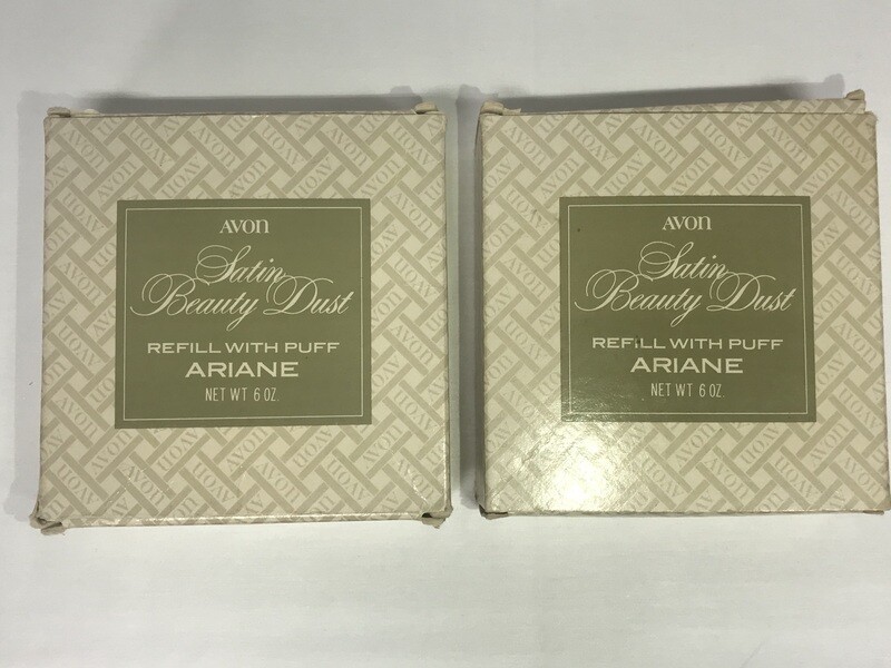 Vintage Avon Satin Beauty Dust Refill With Puffer Ariane 6oz. with a 2nd Refill New In Box Included