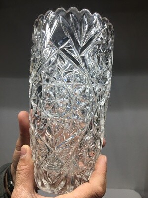 Vintage Heavy Crystal Glass Vase with Detailed Beauty  SEE VIDEO