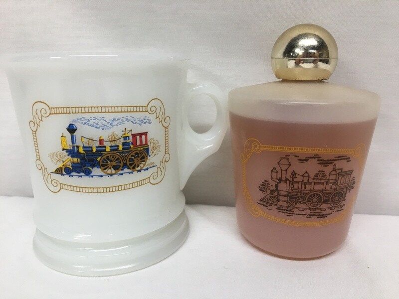 Avon Blend 7 After Shave Iron Horse Train Shaving Mug Vintage Milk Glass
