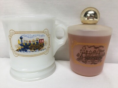 Avon Blend 7 After Shave Iron Horse Train Shaving Mug Vintage Milk Glass