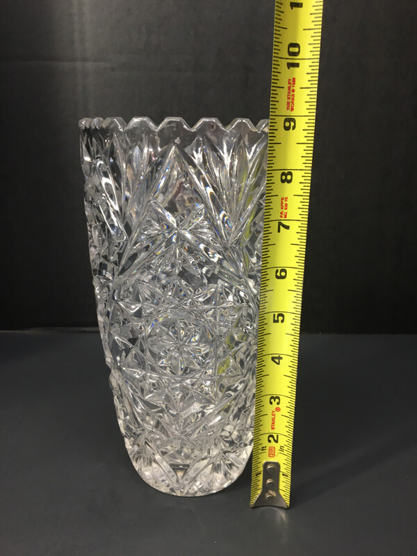 Vintage Heavy Crystal Glass Vase with Detailed Beauty  SEE VIDEO