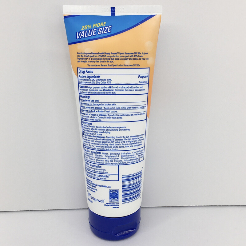 Banana Boat Simply Protect Sport Sunscreen Lotion 50+ 7.5fl Oz Value Size Water & Sweat Resistant