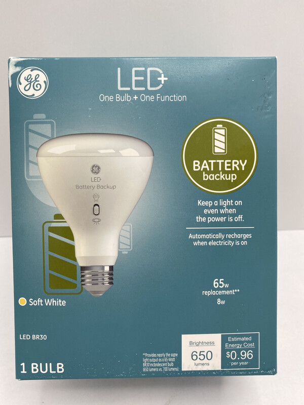 GE LED BR30 Bulb 65W Replacement Uses 8W Soft White With Battery Backup