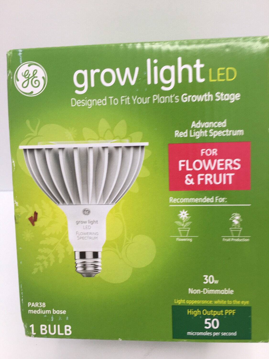 GE LED Grow Light PAR38 Medium Base 30w Non-Dimmable 50 Micromoles Per Second 1 Bulb